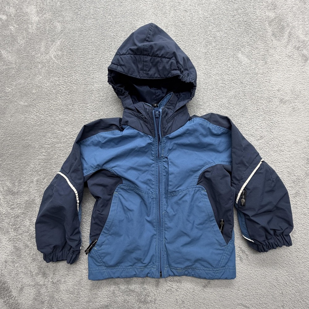 REI Jacket Boys XS 4/5 Blue Hooded Rain Coat Zip 100% Nylon Colorblock‎